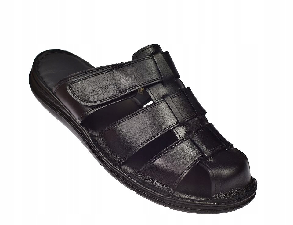 Pánské pantofle celé z přírodní kůže na suchý zip G67021 bk vel 40
