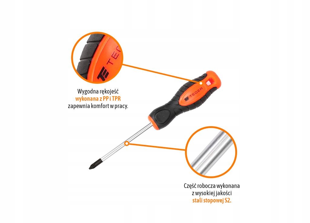 Wkrętak krzyżowy śrubokręt PZ 2x100mm z magnetyczną końcówką TEGER Kod producenta T-W-WKK009