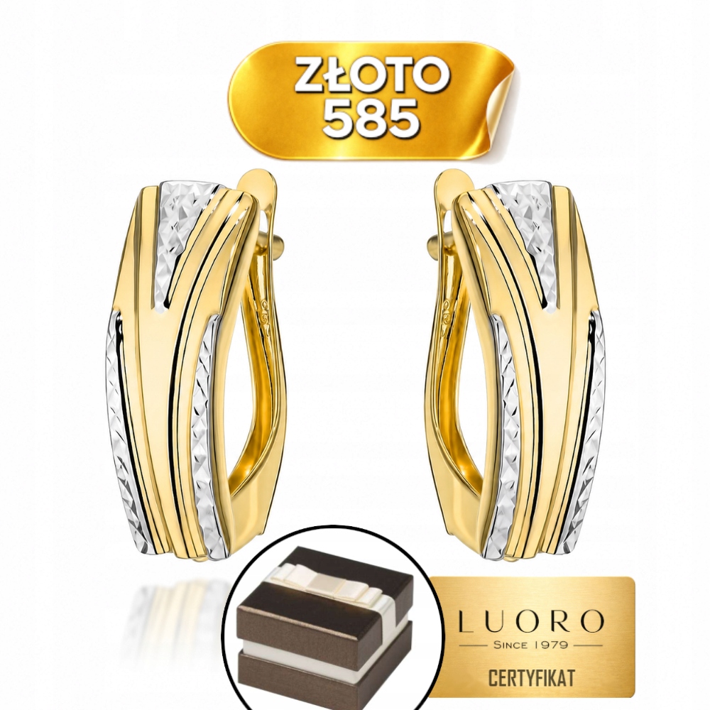 Náušnice Zlaté 585 14K Obdélníkové Dvoubarevné Anglické Zapínání 18X7 MM