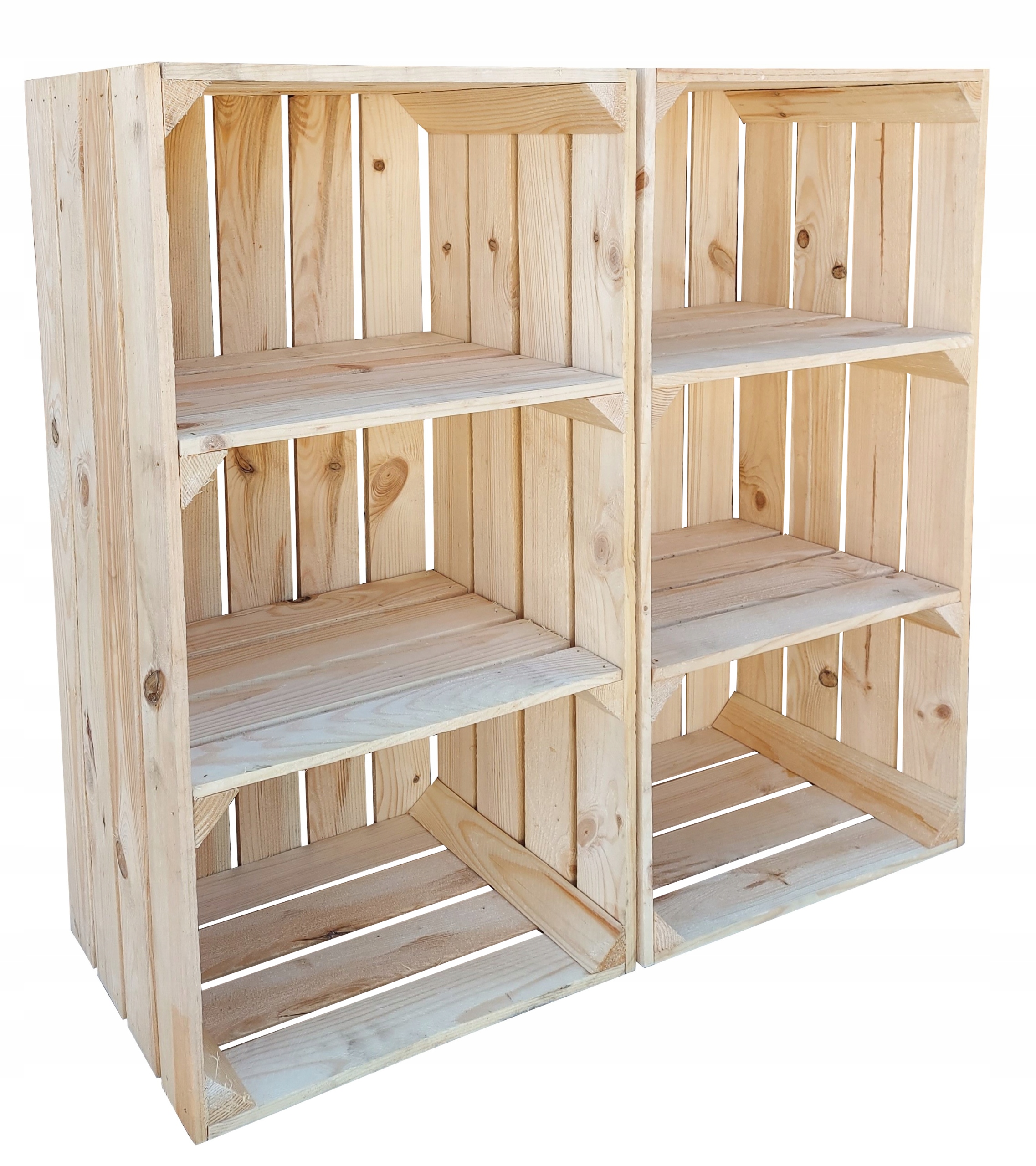 2x Dřevěné Krabice 2 Policemi, Boxy V Přírodní Barvě, 75x40x30 cm, Pevný