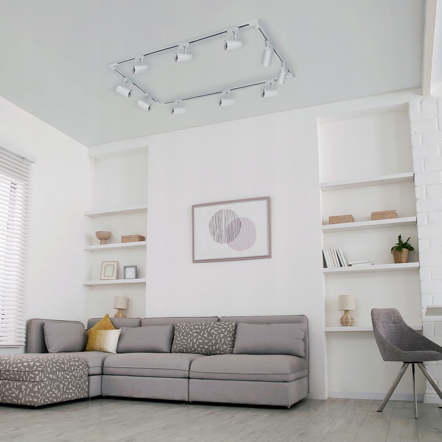 Oświetlenie szynowe 3 fazowe 2x2m+2x1m, 4x łącznik L, 10x Oprawa Biały Zawiera baterie nie