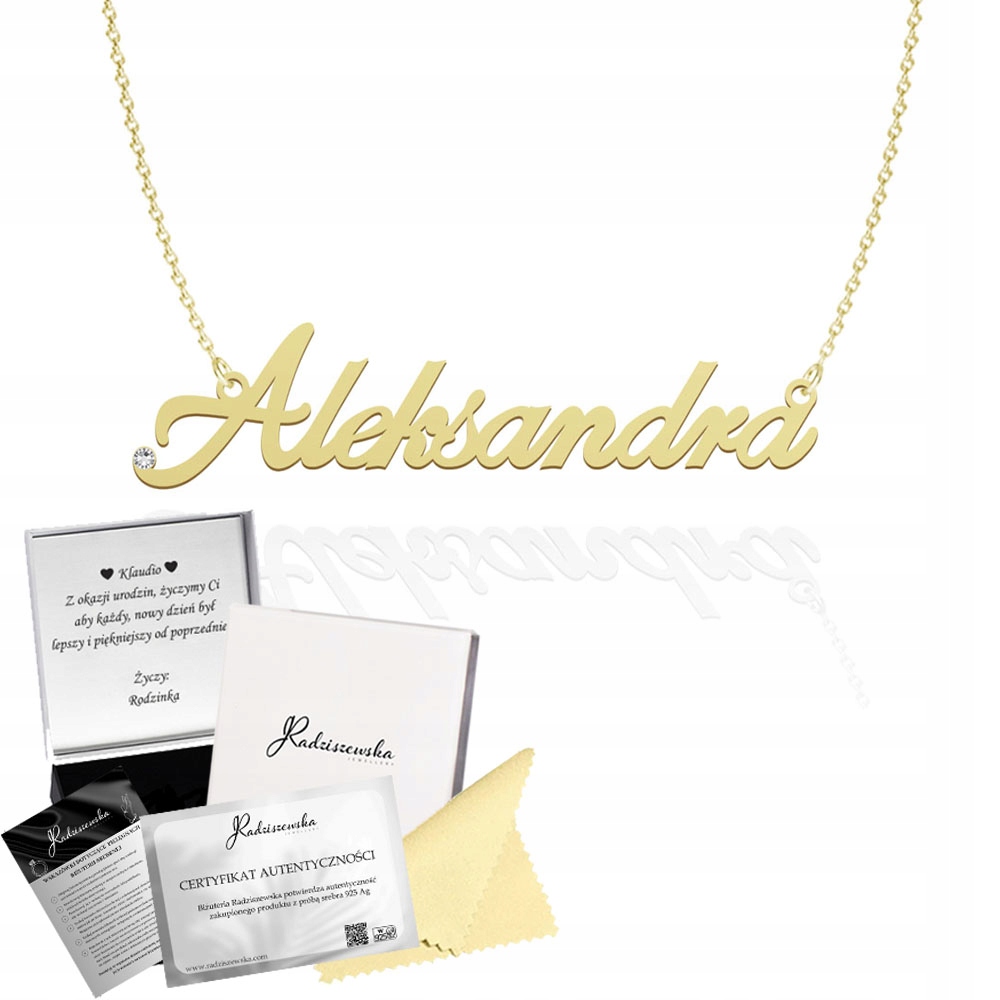 Zlatý náhrdelník s jménem Aleksandra Řetízek Stříbro 925 Dedikace Bonus