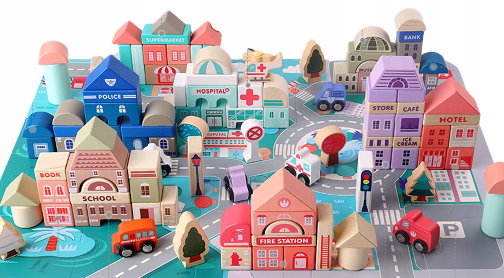 DREWNIANE KLOCKI EDUKACYJNE ZESTAW MIASTO 115 el EAN (GTIN) 5902802917218