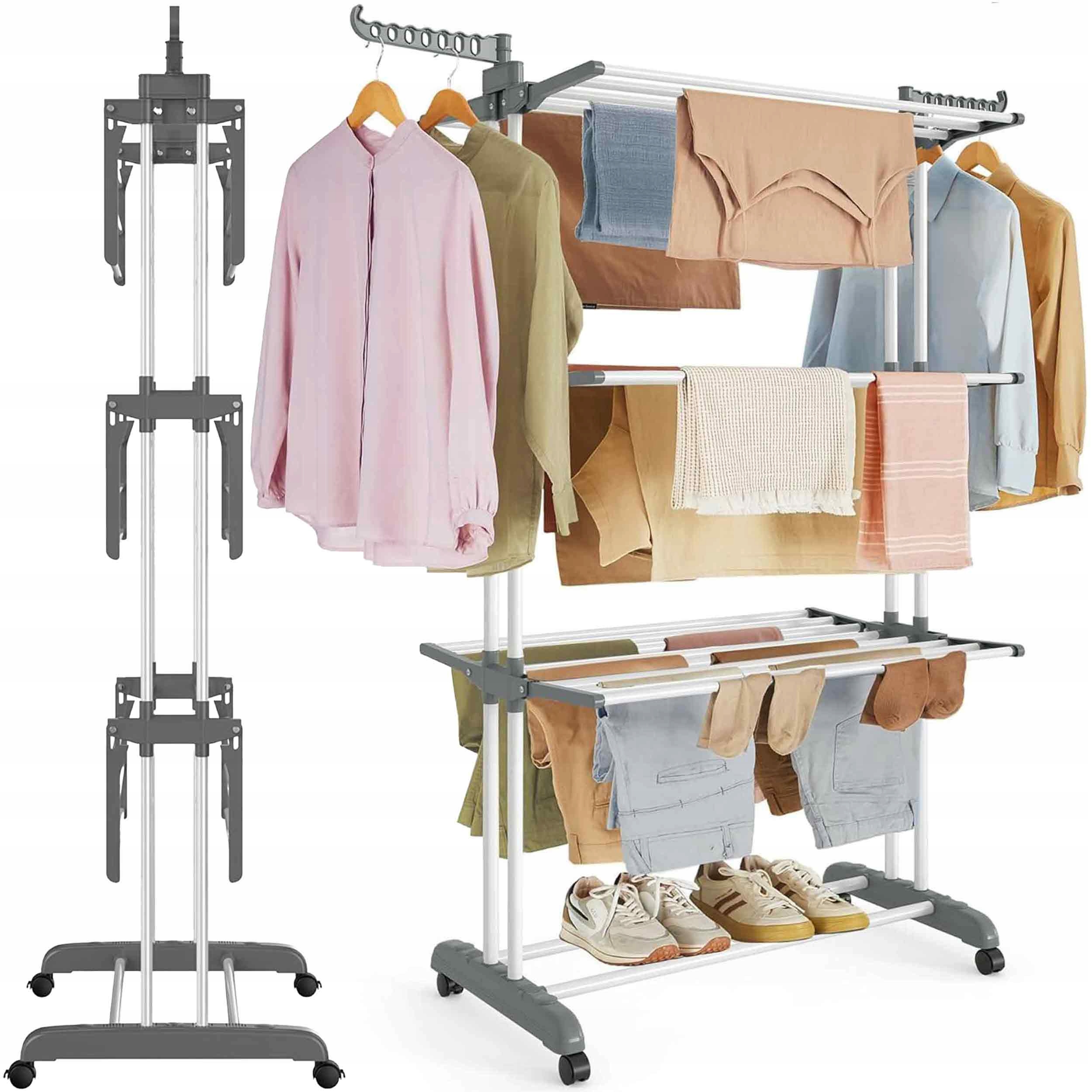 Levně Sušák na Praní Oblečení Vertikální Stojící Kolečka Velká Balkonová Šedá XXL