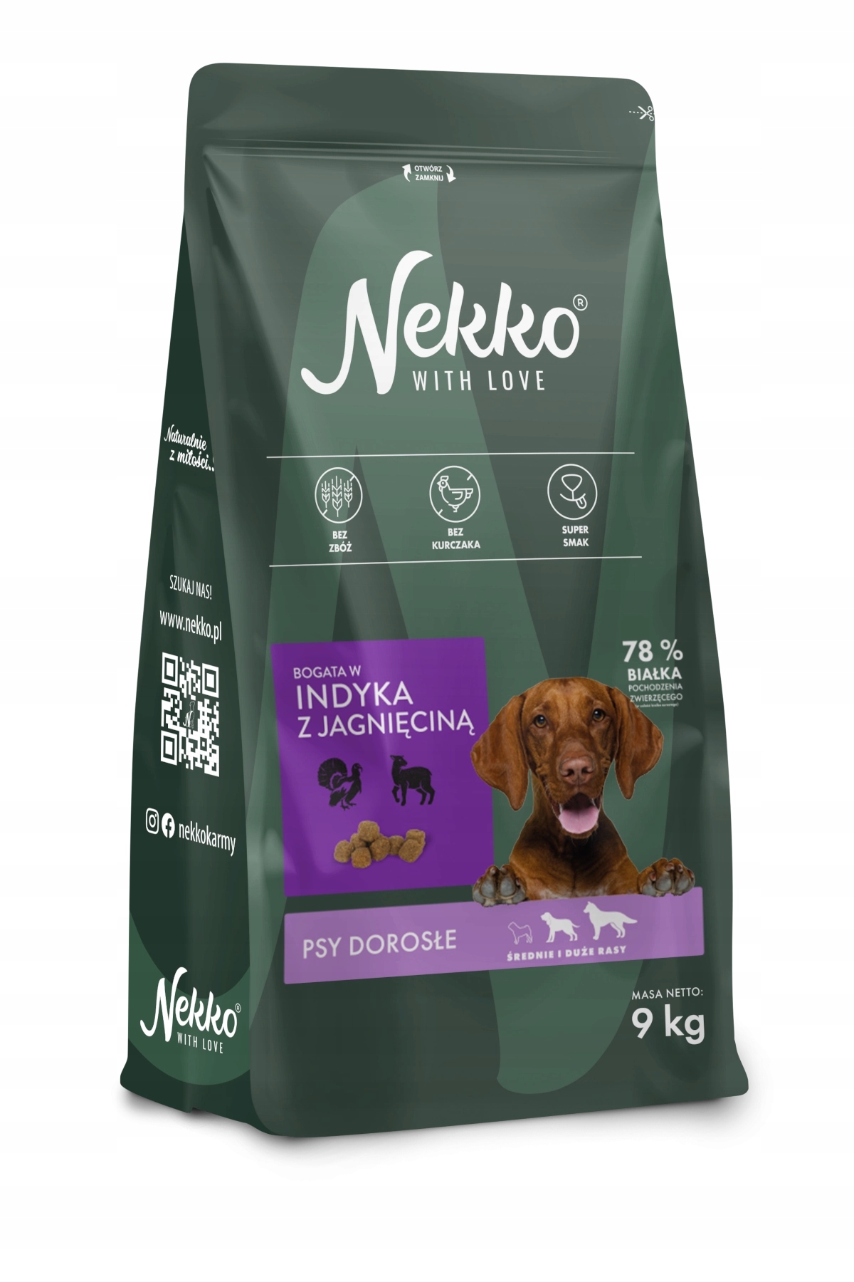 Nekko Indyk z Jagnięciną 9kg dla psów średnich i dużych ras