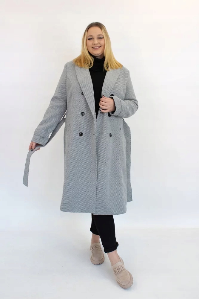 Popelavý klasický dvouřadý dámský zimní kabát 46