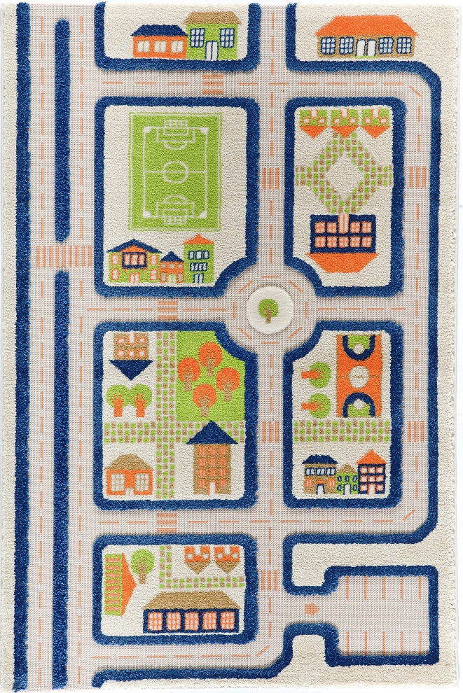Miasto Zabaw Niebieski Dywan 3D Dla Dzieci 100x150 cm IVI Carpets