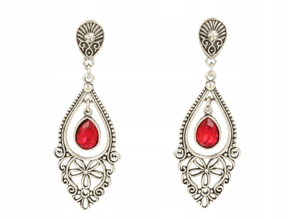 Klipsy do uszu srebrne wiszące z czerwonym oczkiem Rodzaj Klasyczne