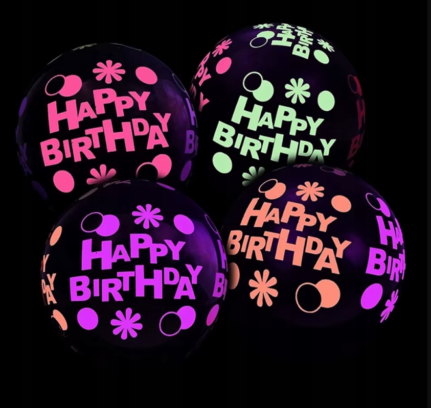 Balony neonowe UV Happy Birthday 25 cm – zestaw 100 szt. – Efektowna oprawa urodzin i wieczornych imprez