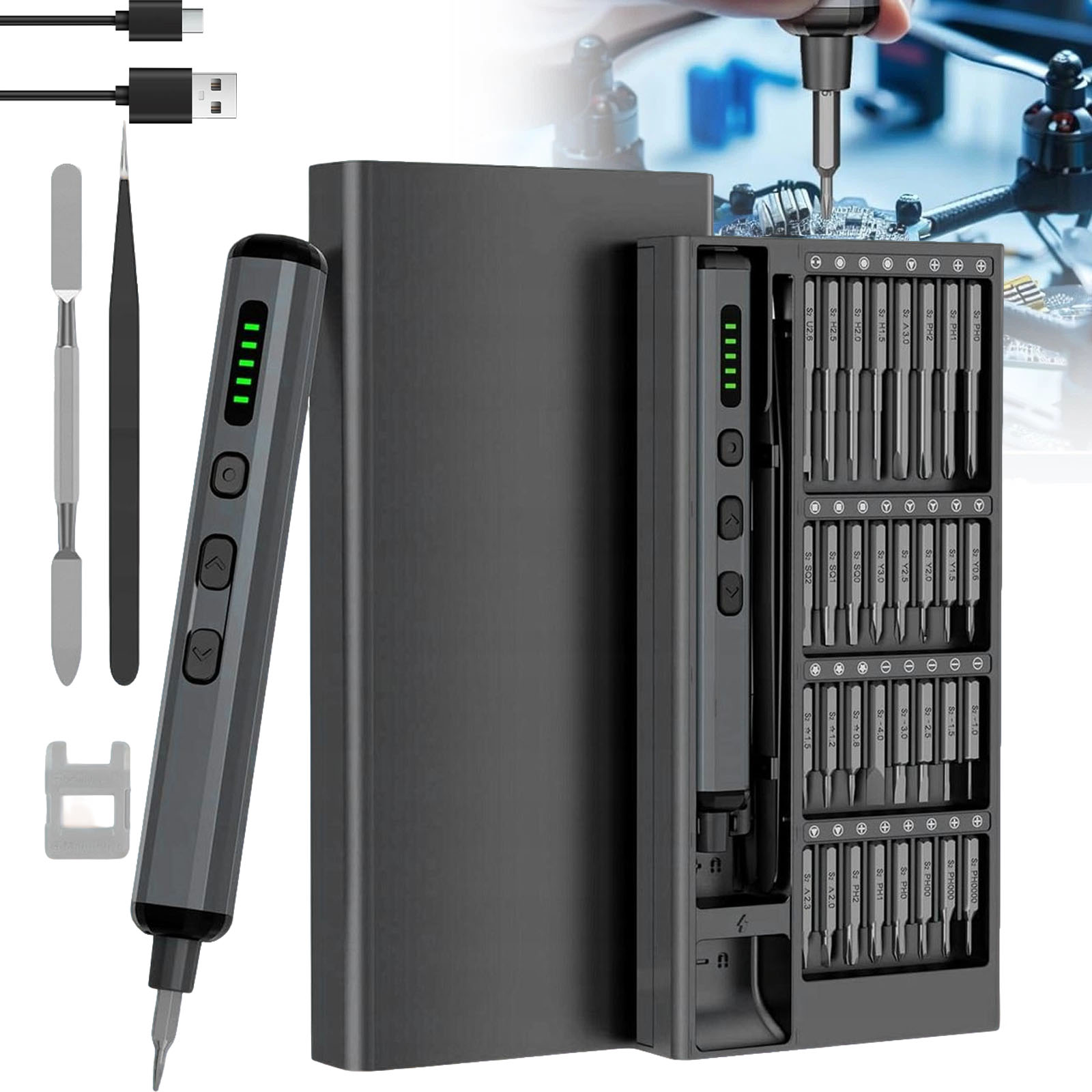 Zestaw wkrętaków Led elektrycznych precyzyjnych Magnetyczne Bity 68 W 1