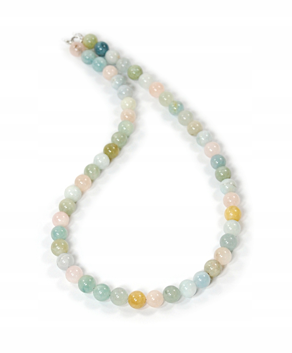 Přírodní náhrdelník Beryle Morganit Akvamarín hladké kuličky 8 mm stříbro 925