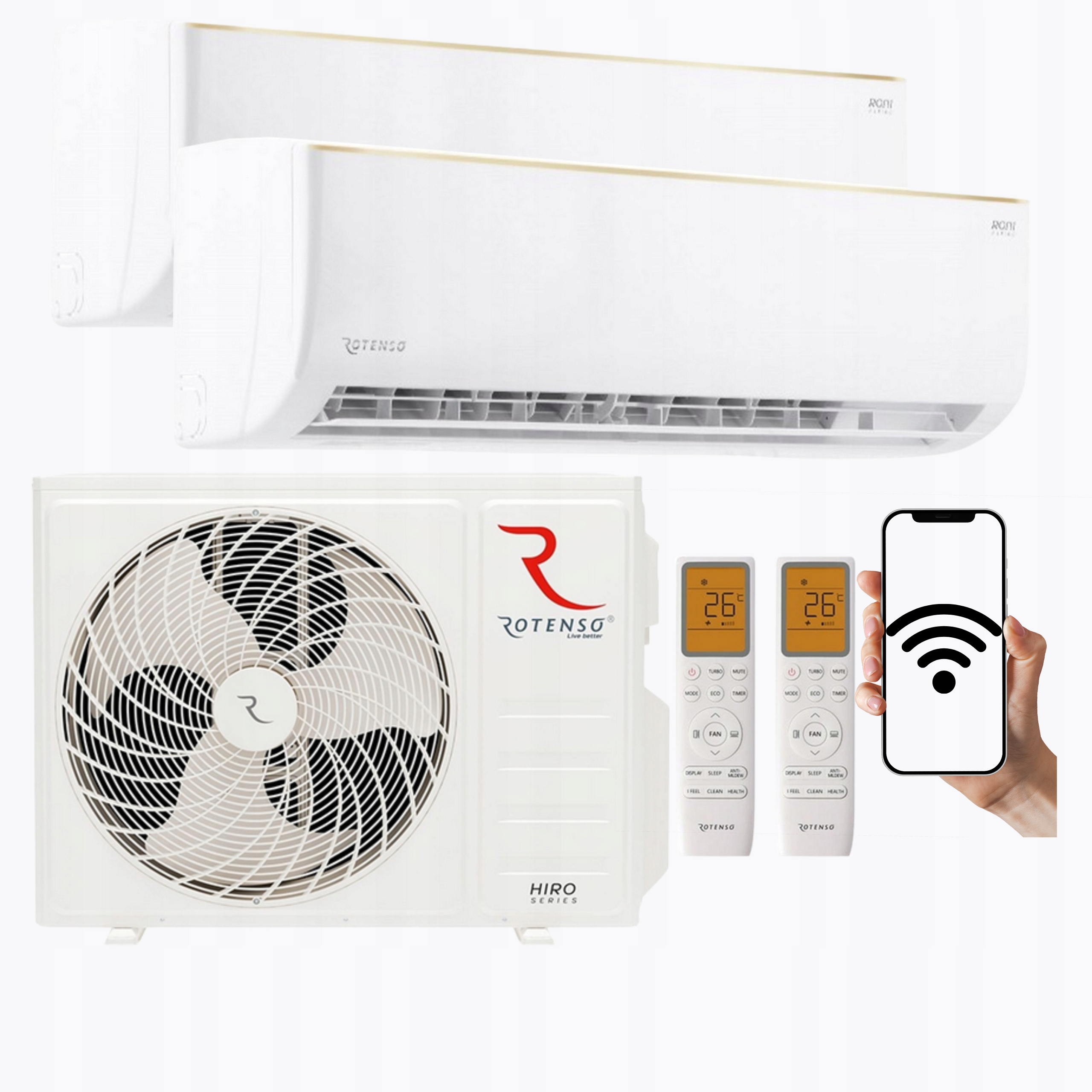 Nástenný klimatizátor Rotenso Roni Multisplit 2x2,6 kW Wifi Funkcia Ohrievania