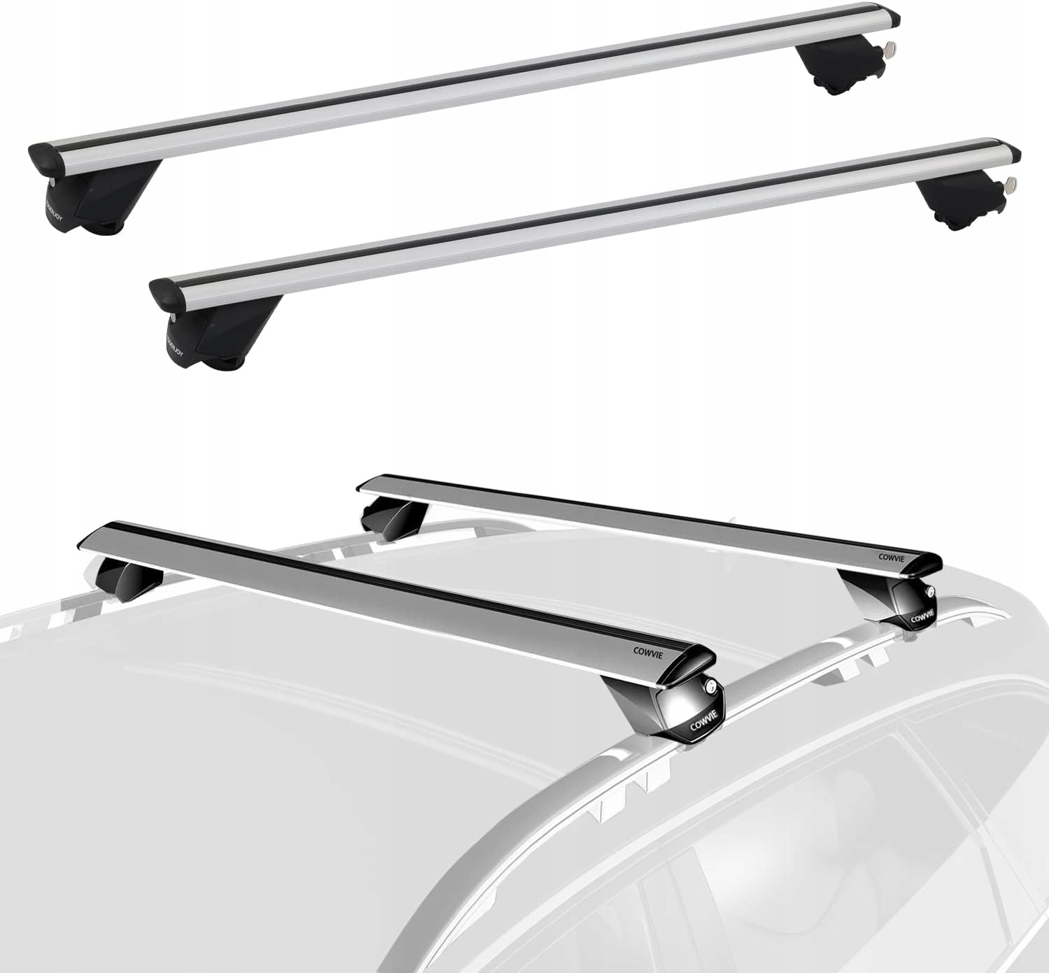 Hliníkové strešné nosníky 135 cm so zámkom na relingy, strešný nosič