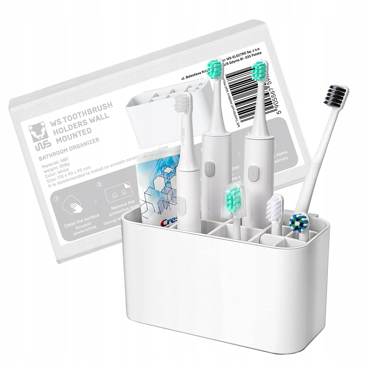 Uchwyt na szczoteczki do zębów Organizer Łazienkowy Pojemnik Wieszak Kubek