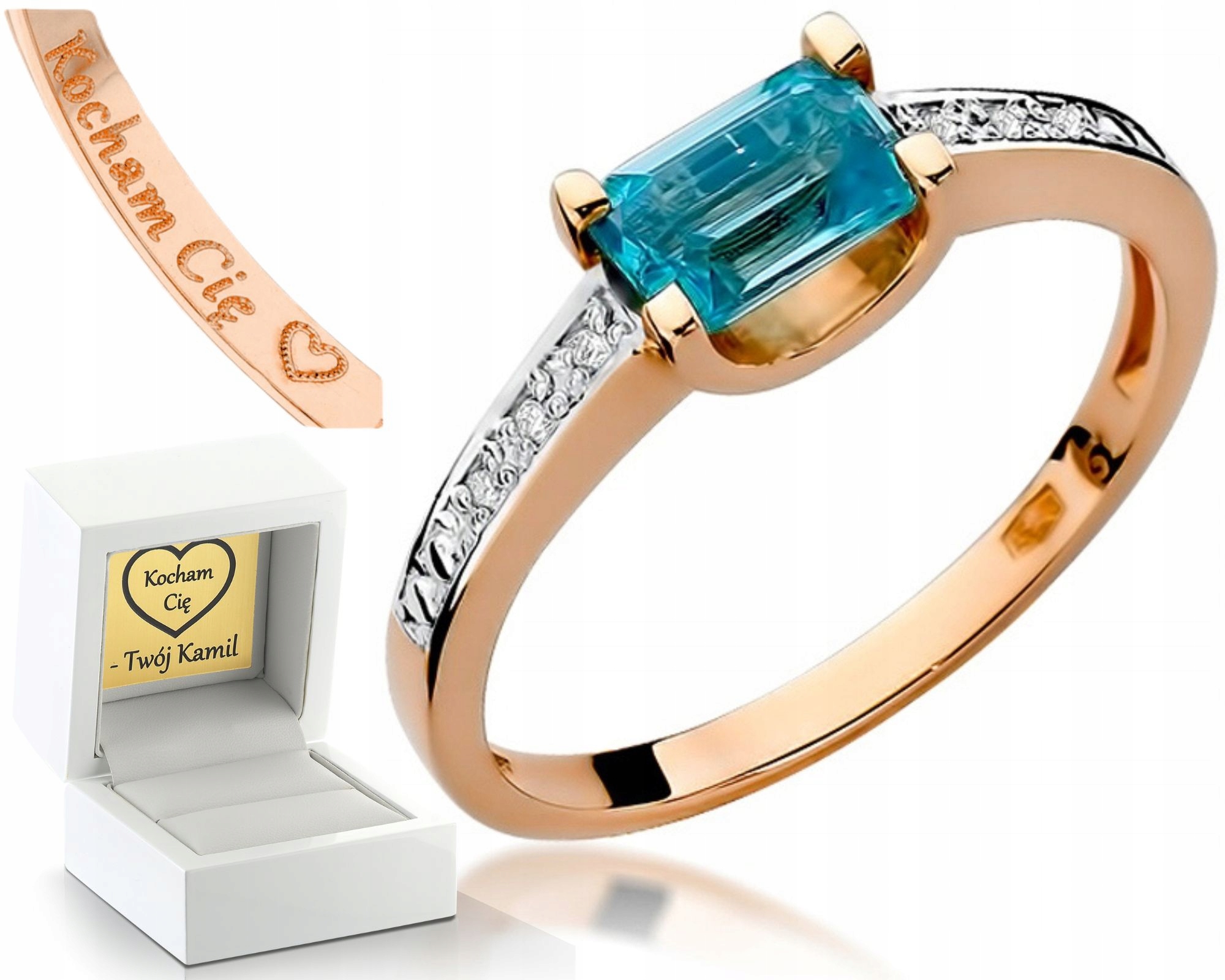 Prstýnek S Topazem Z Růžového Zlata Gravírování 585