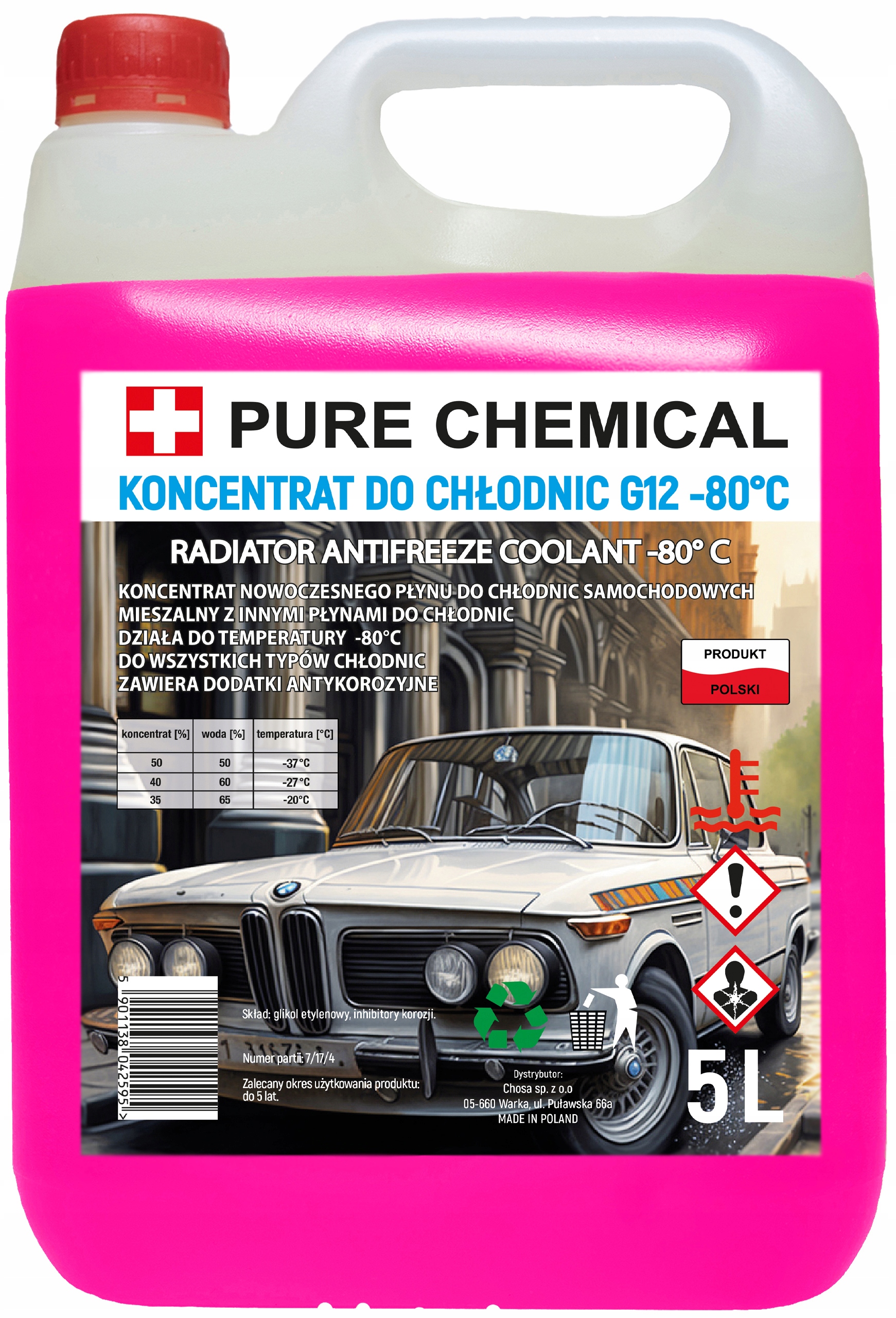 KONCENTRAT PŁYNU CHŁODNICZEGO G12 G12+ -80°C 20L Pure Chemical Stan opakowania oryginalne