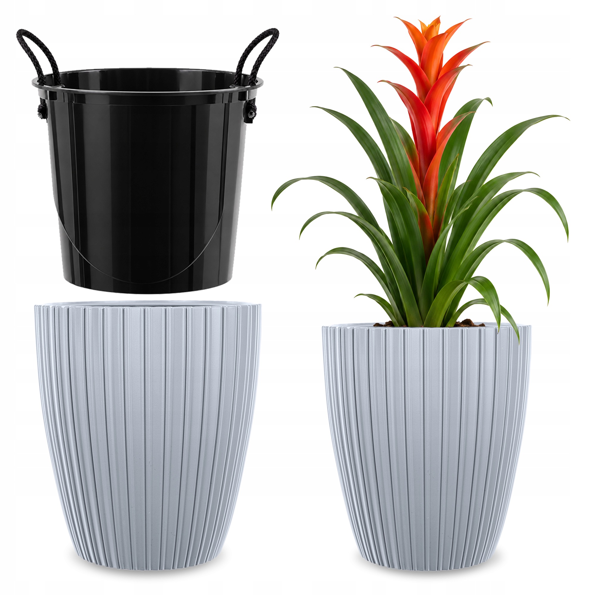 Květináč Květináč 40cm Obal Na Květináč S Vkladem Plastový Záhon Šedý