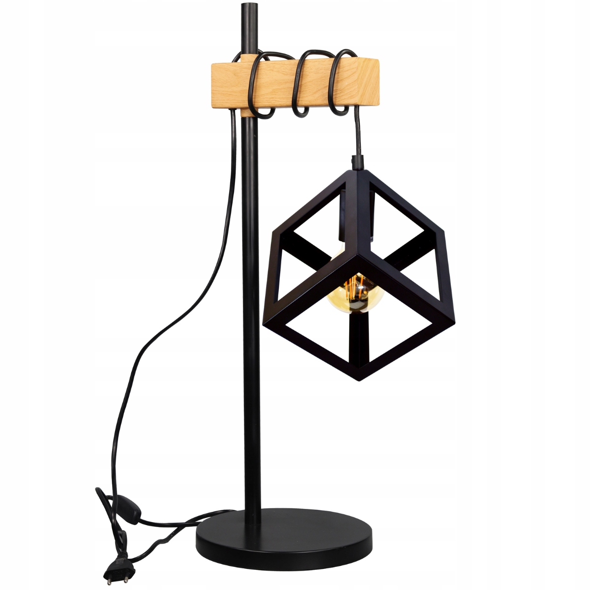 Stolní Led lampa Noční stojící Loft Retro E27 Dřevo Černá Sweden Wood