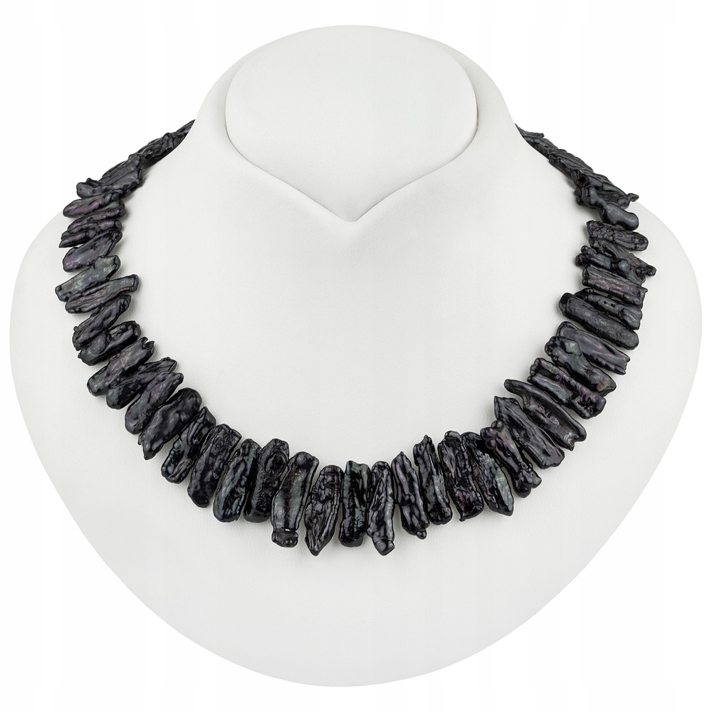 Jedinečný Stříbrný Náhrdelník Z Černých Keshi Perel