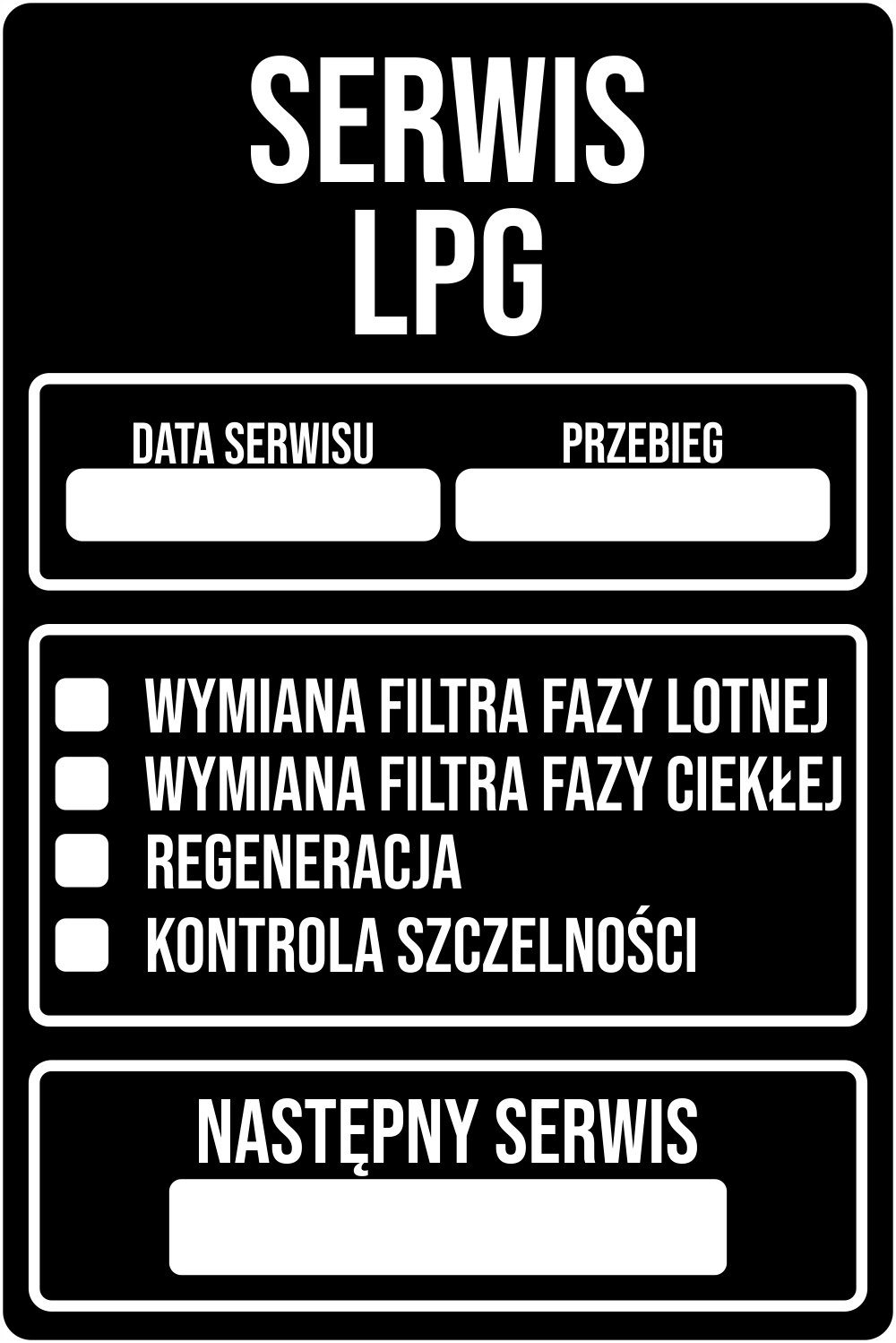 

50x Naklejki serwisowe Serwis Lpg gaz czarne 9x6cm