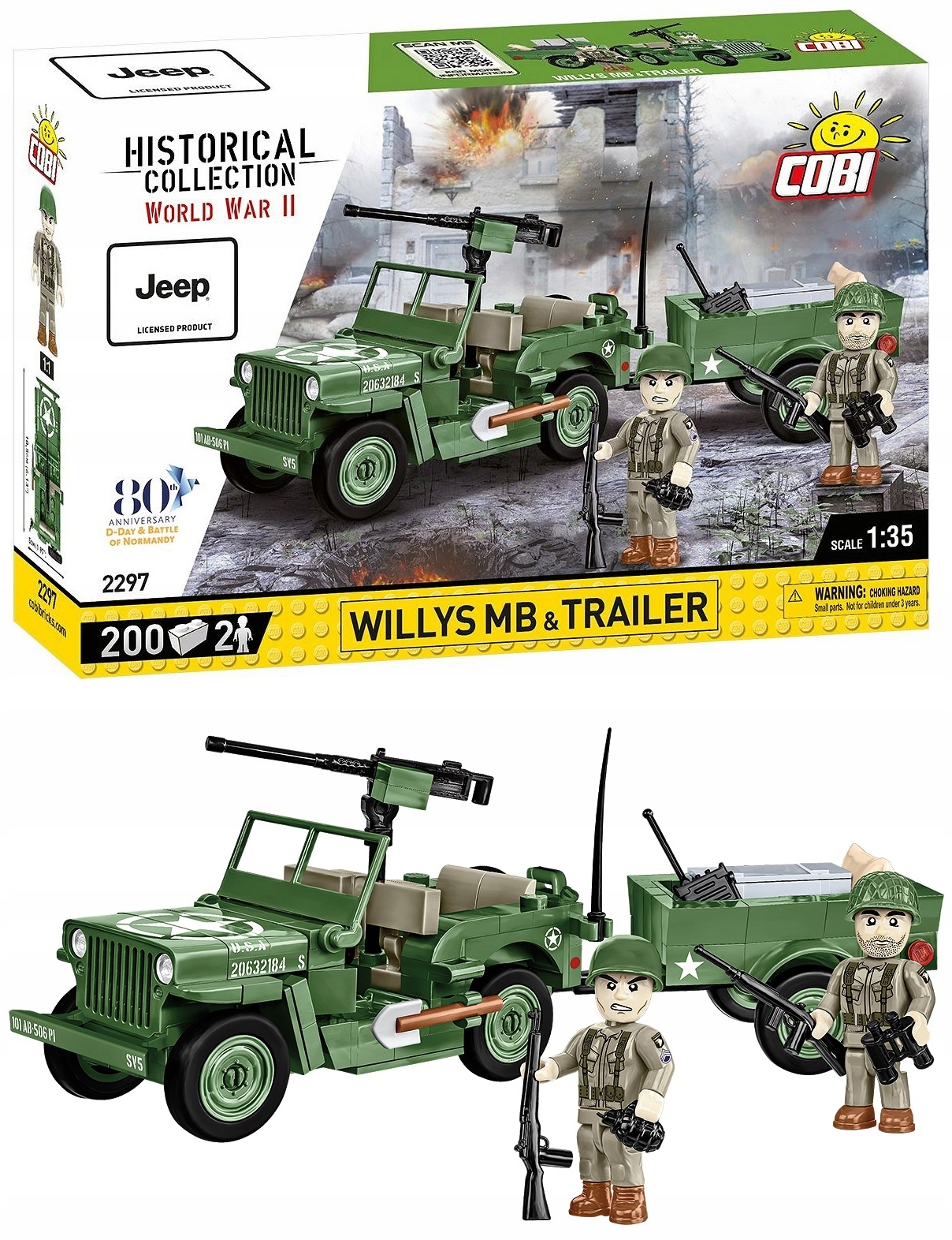 Klocki Wojsko Cobi 2297 Samochód Terenowy Jeep Willys MB&Trailer Przyczepa