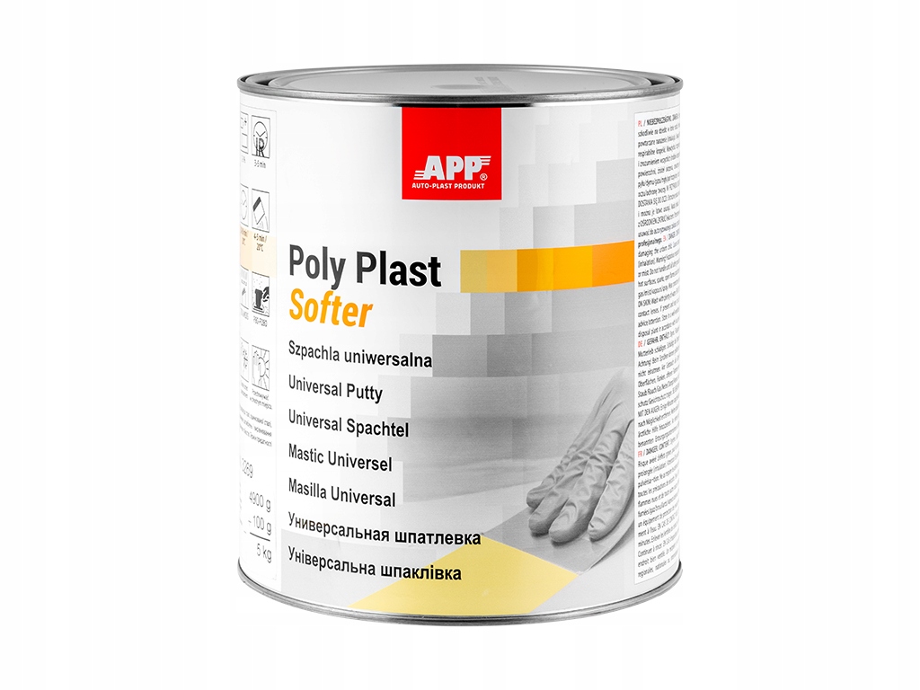Szpachla uniwersalna z utwardzaczem Żółta App Poly Plast Softer 5kg