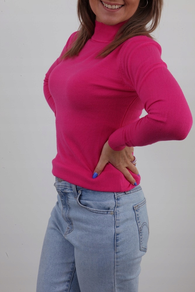 KLASYCZNY PÓŁGOLF DOPASOWANY GŁADKI SWETER MIX KOLORÓW S/M Fason prosty