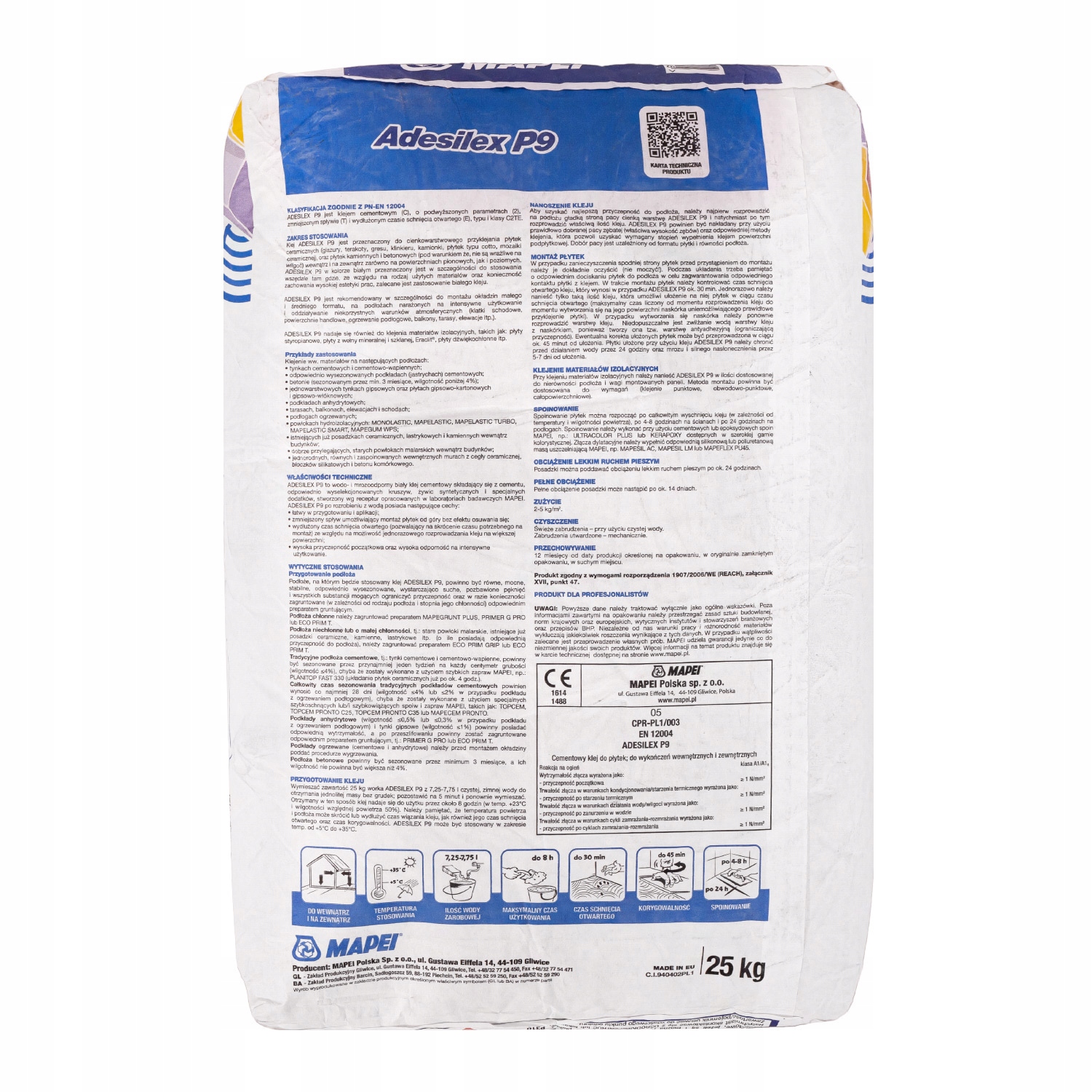 Zaprawa klejowa MAPEI ADESILEX P9 SZARY 25kg Typ klej do glazury i terakoty