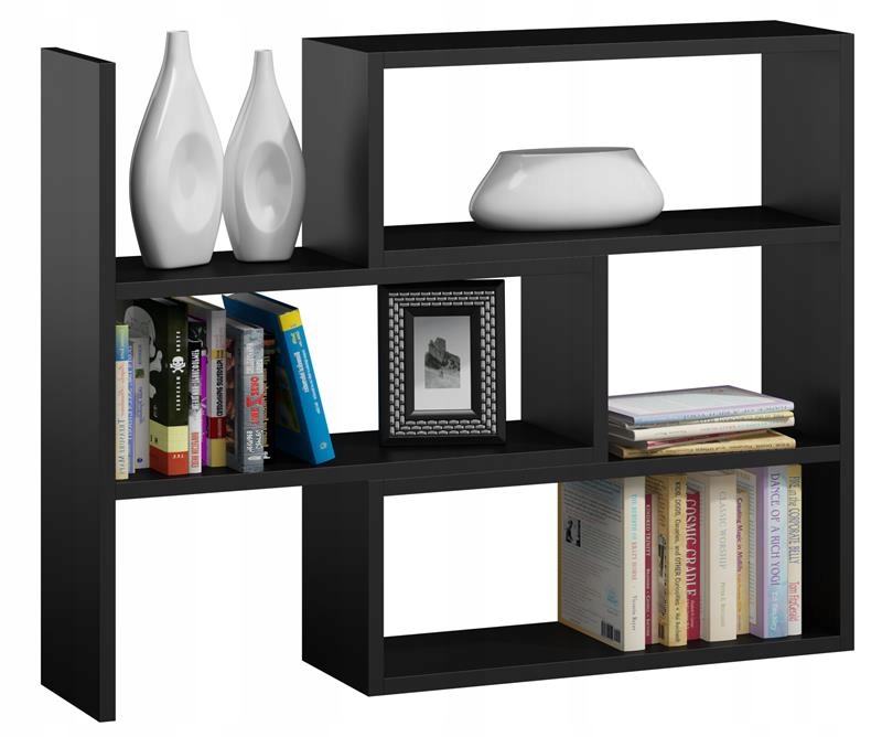 Rohový regál Irek černý, police na knihy, fotografie Per