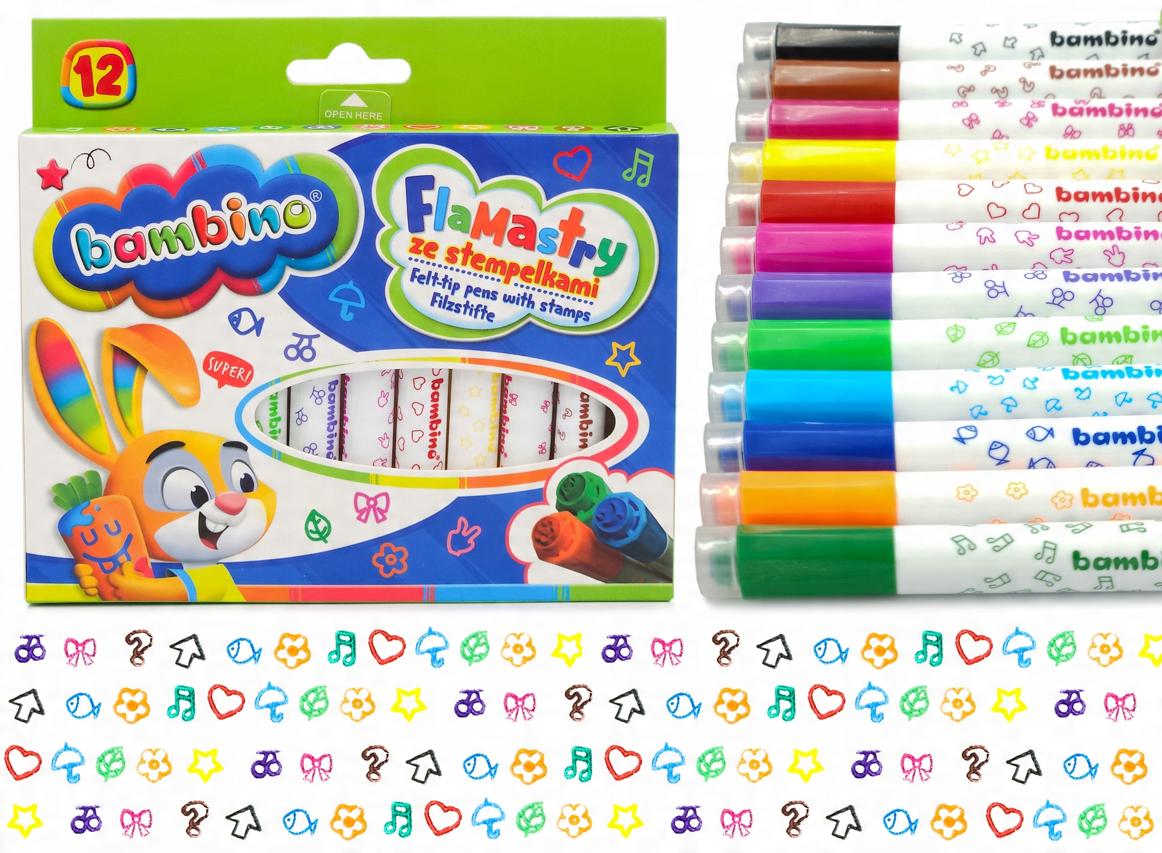 

Flamastry ze stempelkami Bambino pieczątki 12 kol.