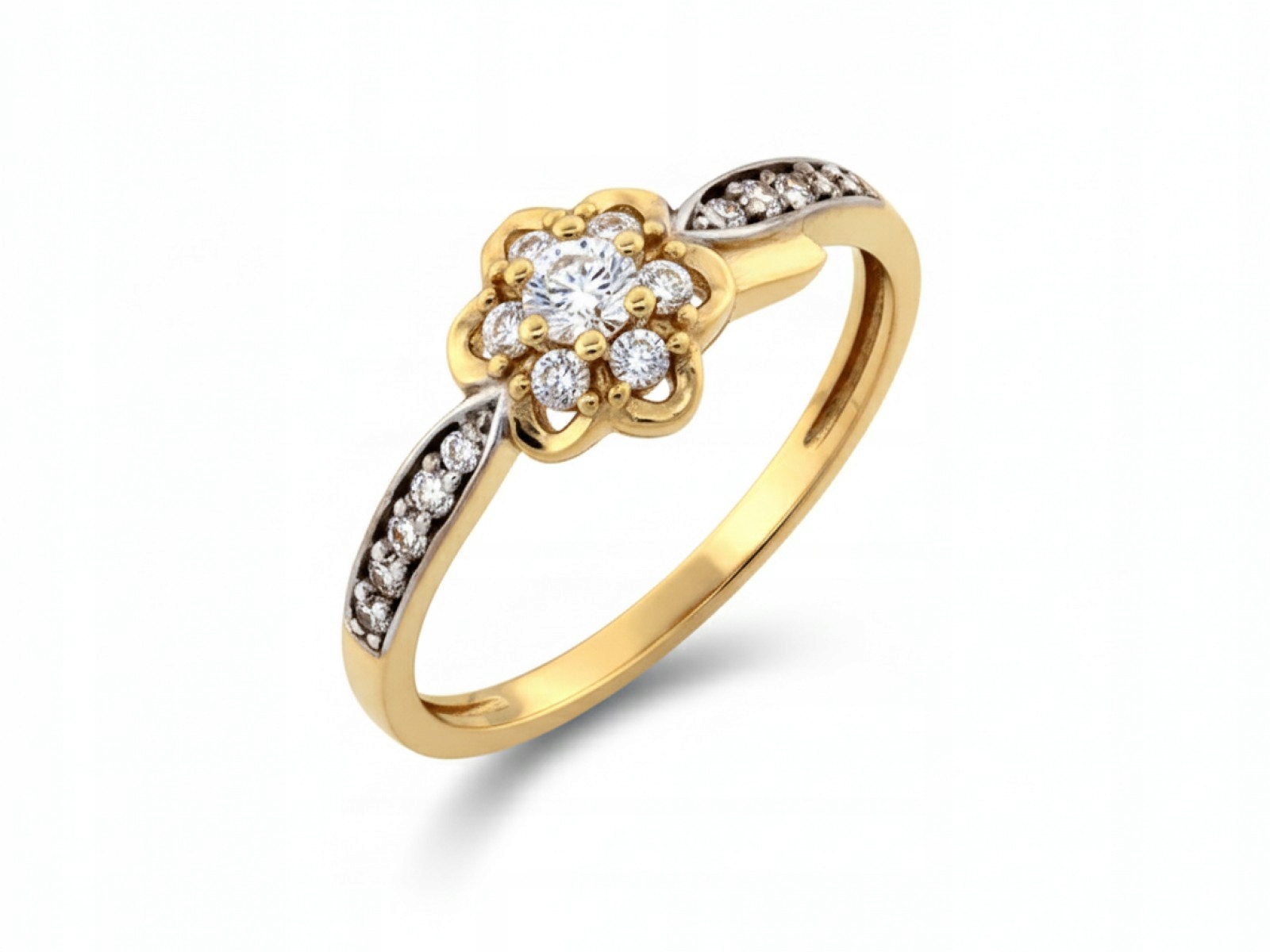 Prstýnek 585 s květinou a Bílými zirkony r13 jako dárek 1.44 g