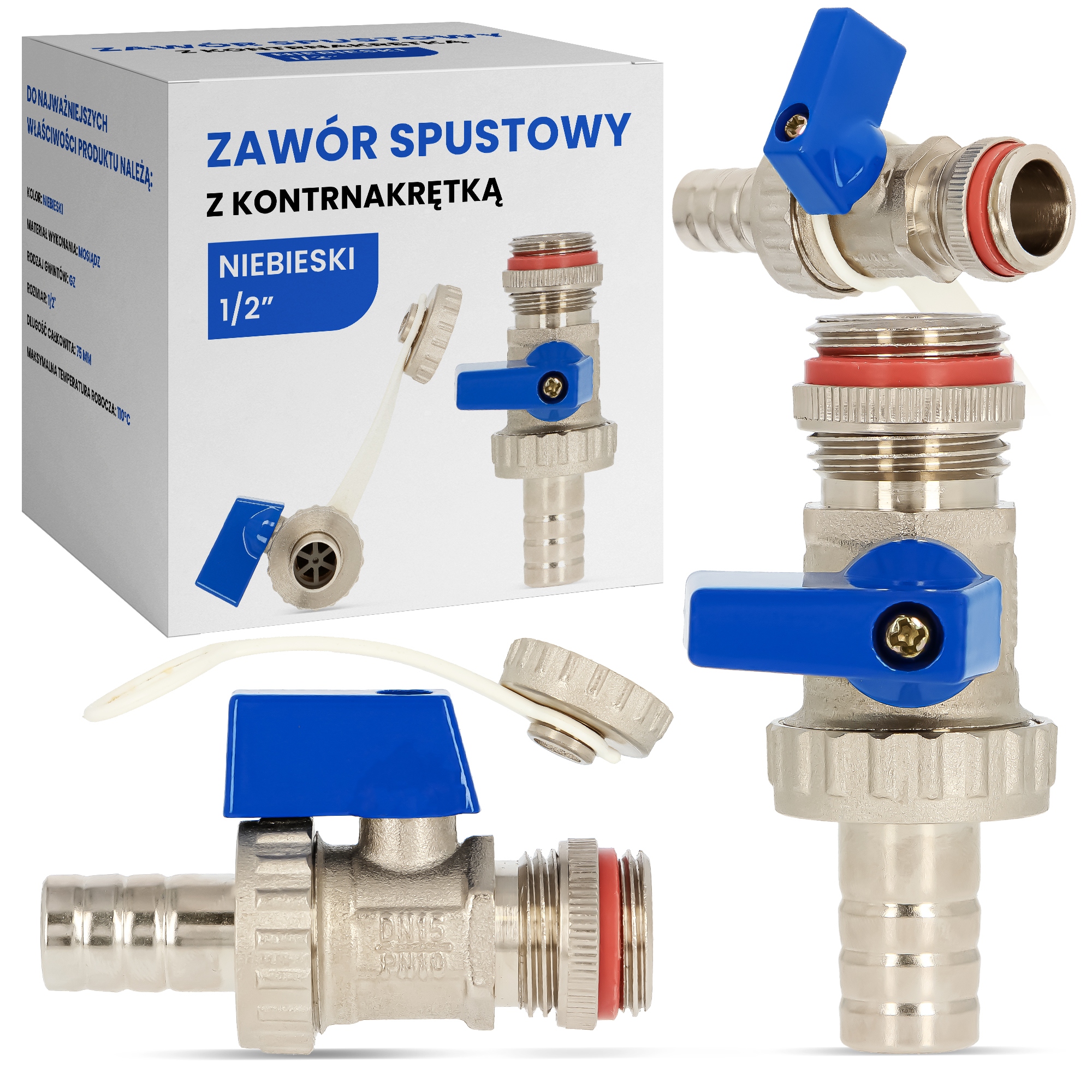 

Zawór spustowy z kontrnakrętką 1/2'' niebieski