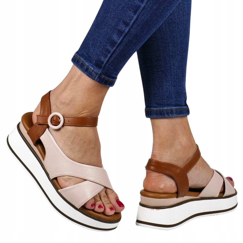 Béžové Kotníkové Sandály Na Podpatku, Dámské Boty Na Platformě Se Zapínáním Na Kotník