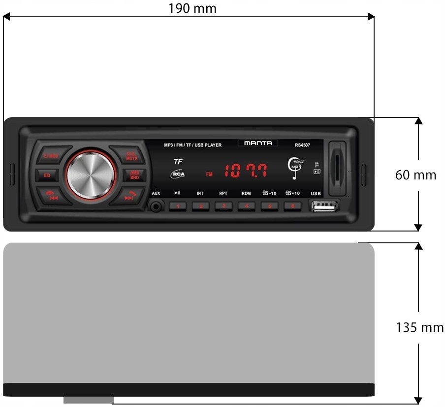 RADIOODTWARZACZ RADIO SAMOCHODOWE BLUETOOTH 1 DIN USB AUX SD MANTA MIKROFON Rodzaj akcesoryjny