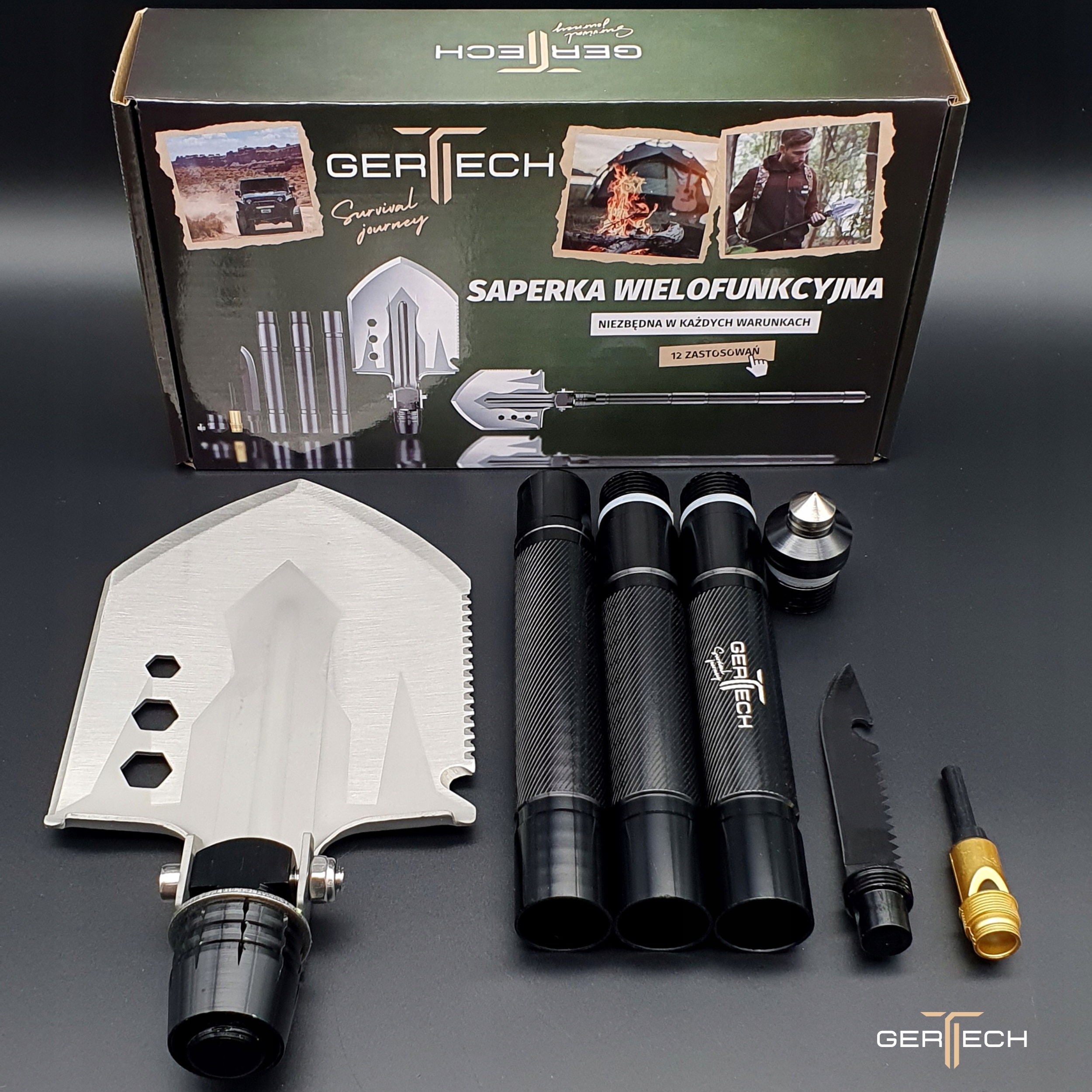 SAPERKA SKŁADANA WOJSKOWA Łopata Taktyczna 16w1 Wielofunkcyjna + GRATIS Długość po złożeniu 22 cm