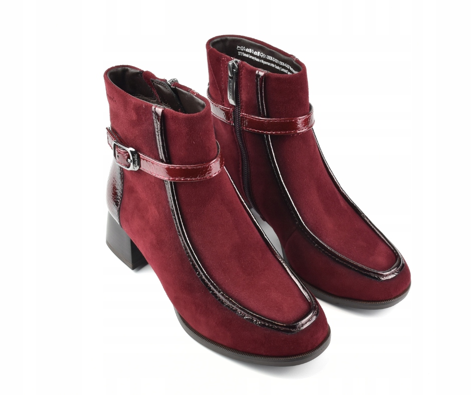Tamaris Dámské Kotníkové Boty Ve Vínové Barvě S Přezkou 36 3EA