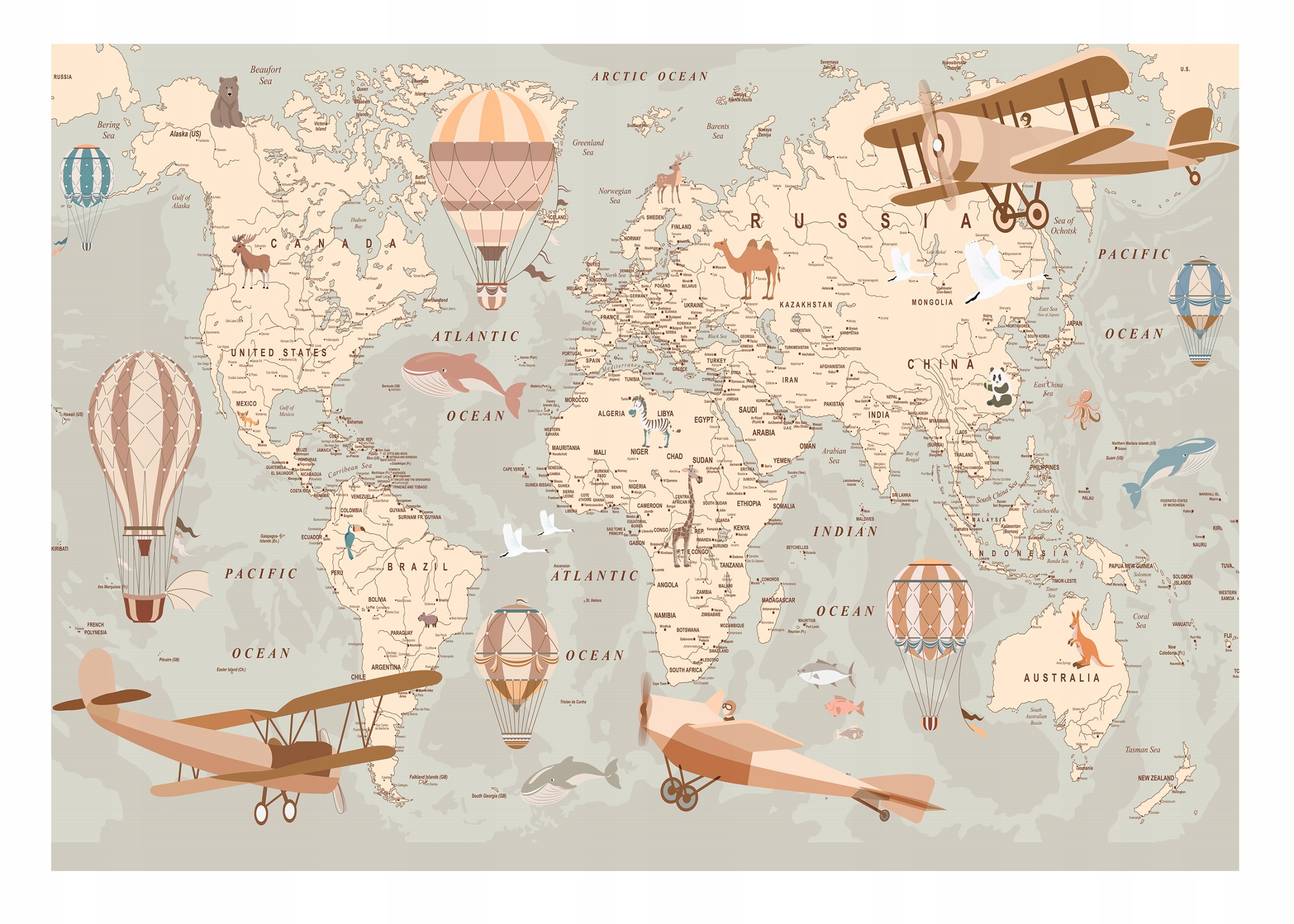 TAPETA DO POKOJU DZIECIĘCEGO DZIECKA MAPA ŚWIATA FOTOTAPETA ŚCIENNA 312x219