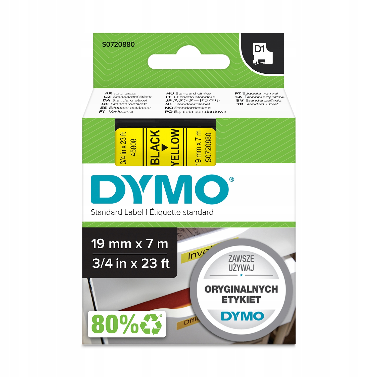 

Dymo Taśma D1 45808 S0720880 19mm Cz/ż Oryginał