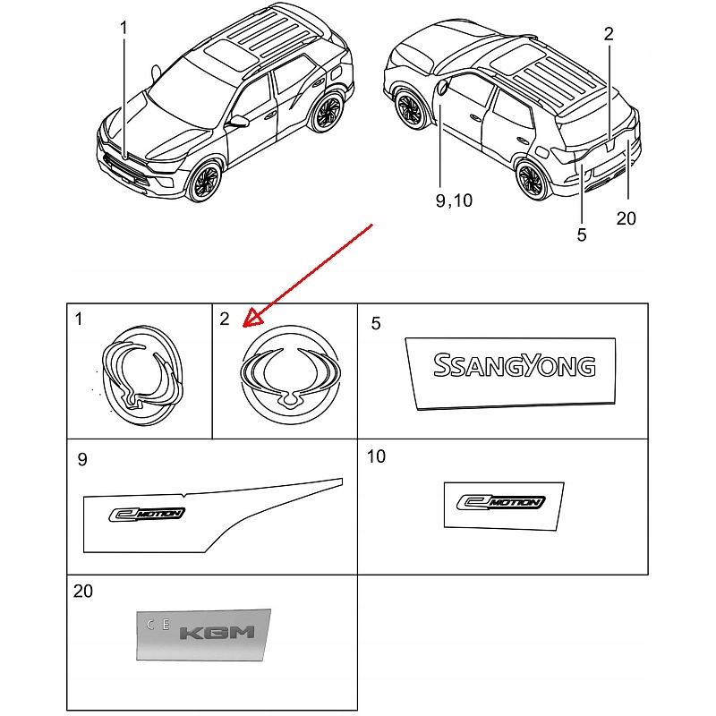 EMBLEMAT, LOGO SSANGYONG KORANDO Marka Ssangyong