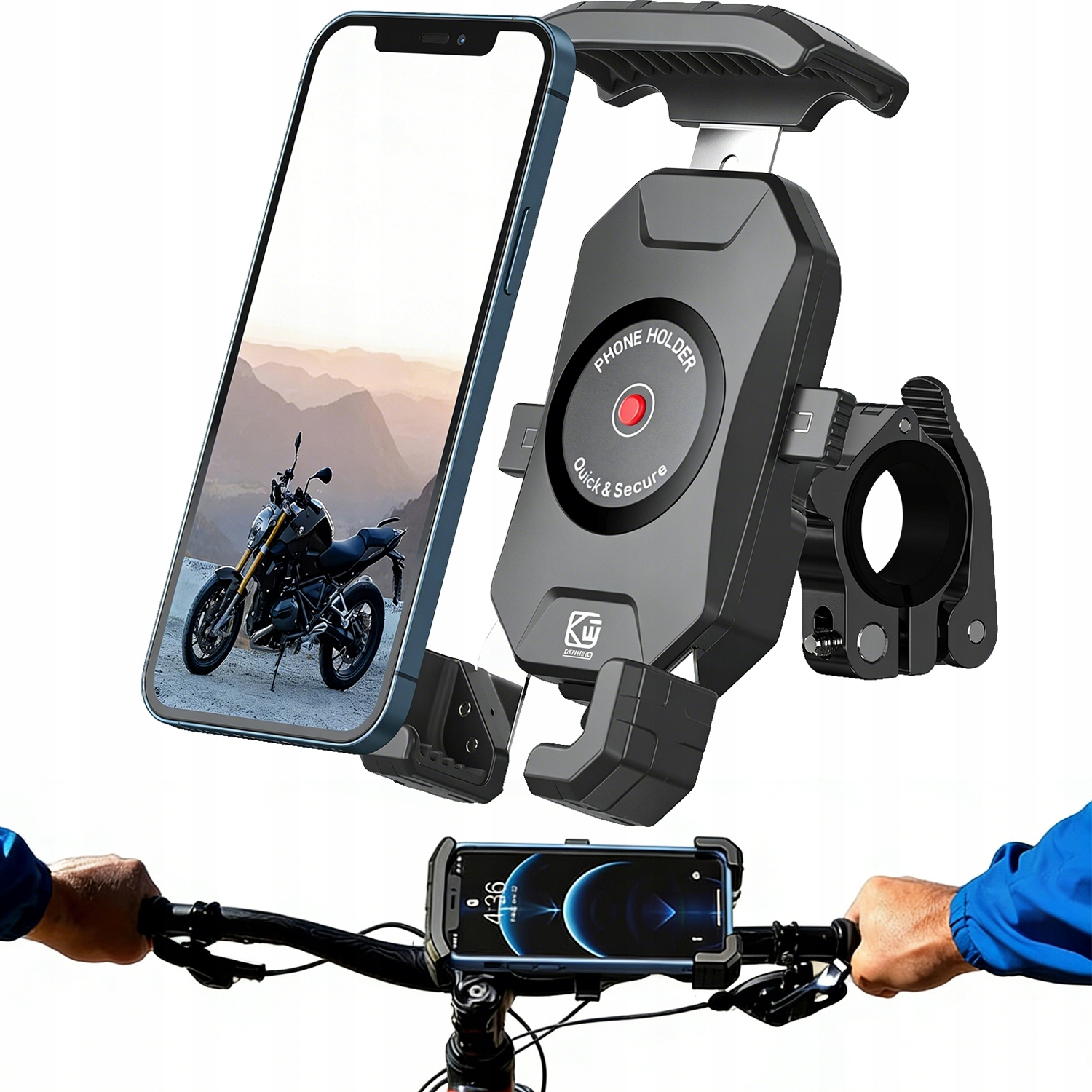 Uchwyt Rowerowy Motocyklowy Na Telefon Kierownicę Rower Mocny Stal nierdzew