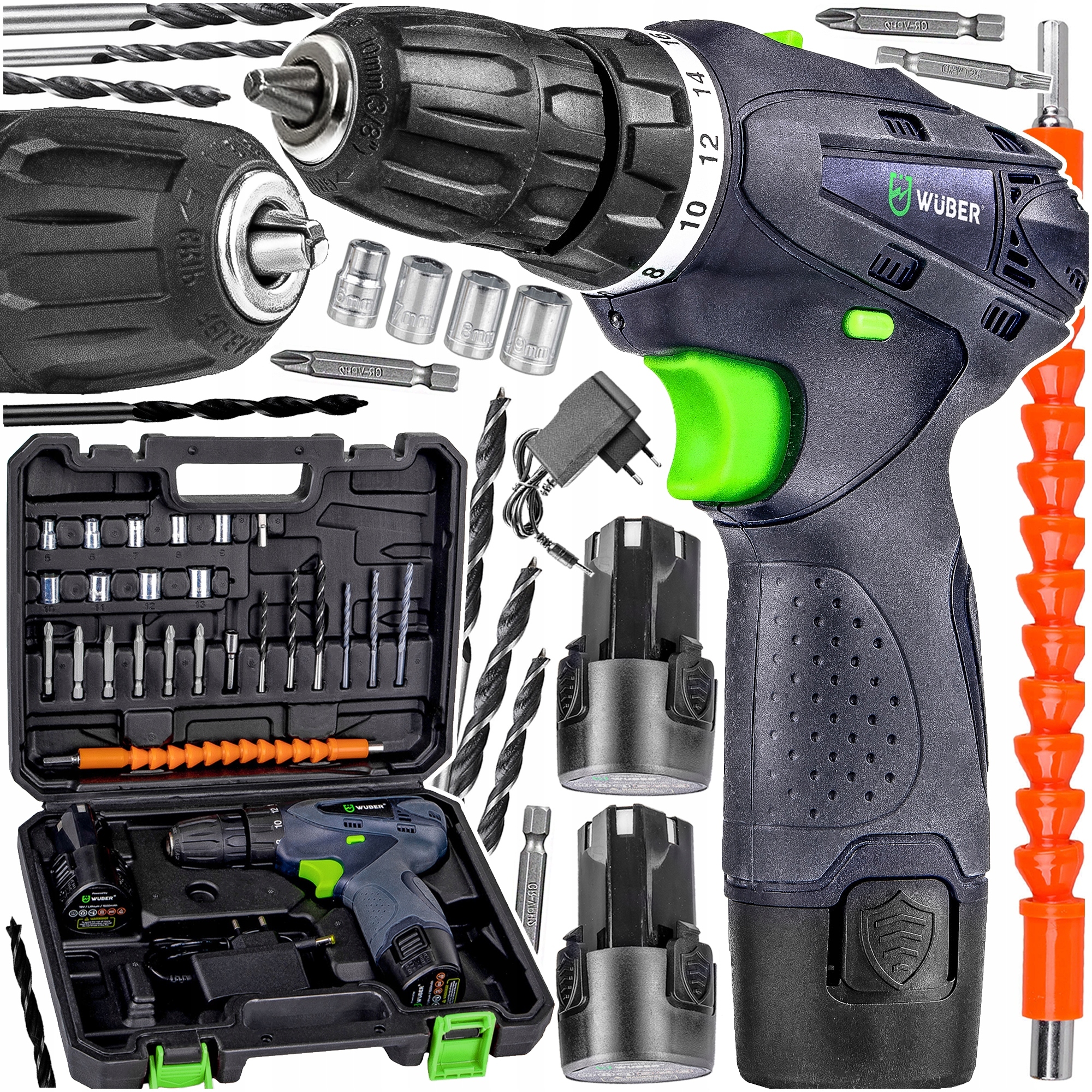 Wkrętarka Wiertarka Akumulatorowa 2xAKU Nasadki Bity Led Walizka Zestaw XXL