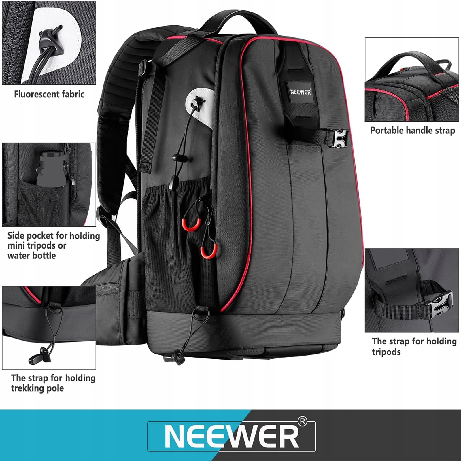 NEEWER Wodoodporny Plecak Na Aparat Z Zamkiem Szyfrowym Na Drony DSLR — miniatura 5