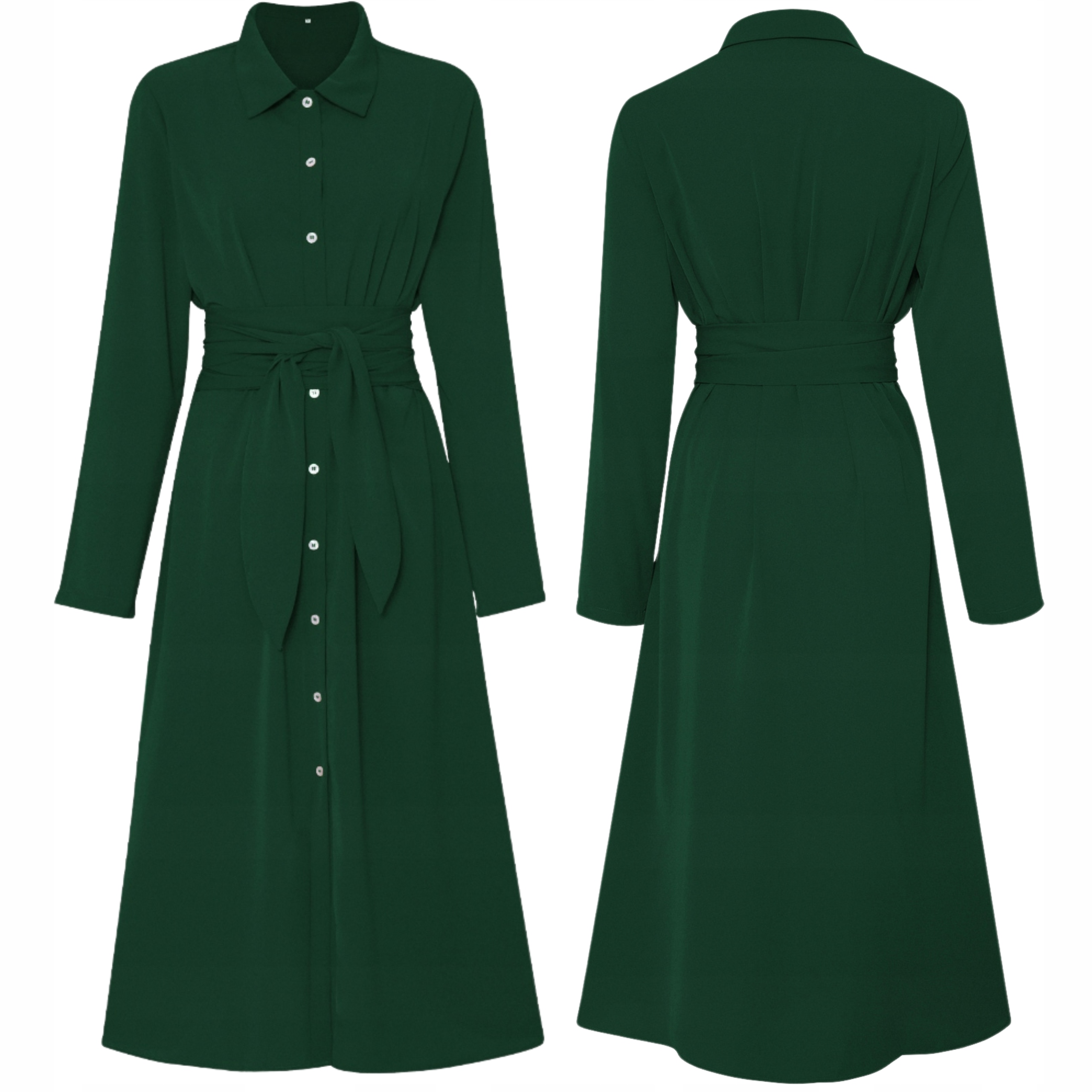 Sukienka damska midi koszulowa stylowa z paskiem guzikami stójka