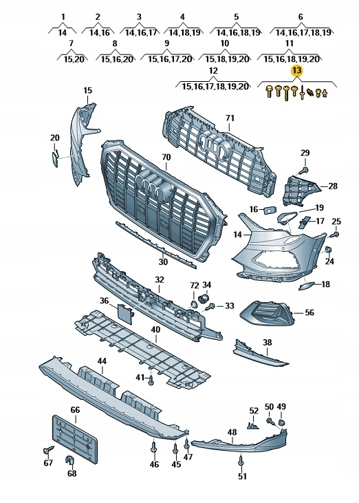 V04017001P - Комплект кріпильних елементів переднього бампера AUDI Q3