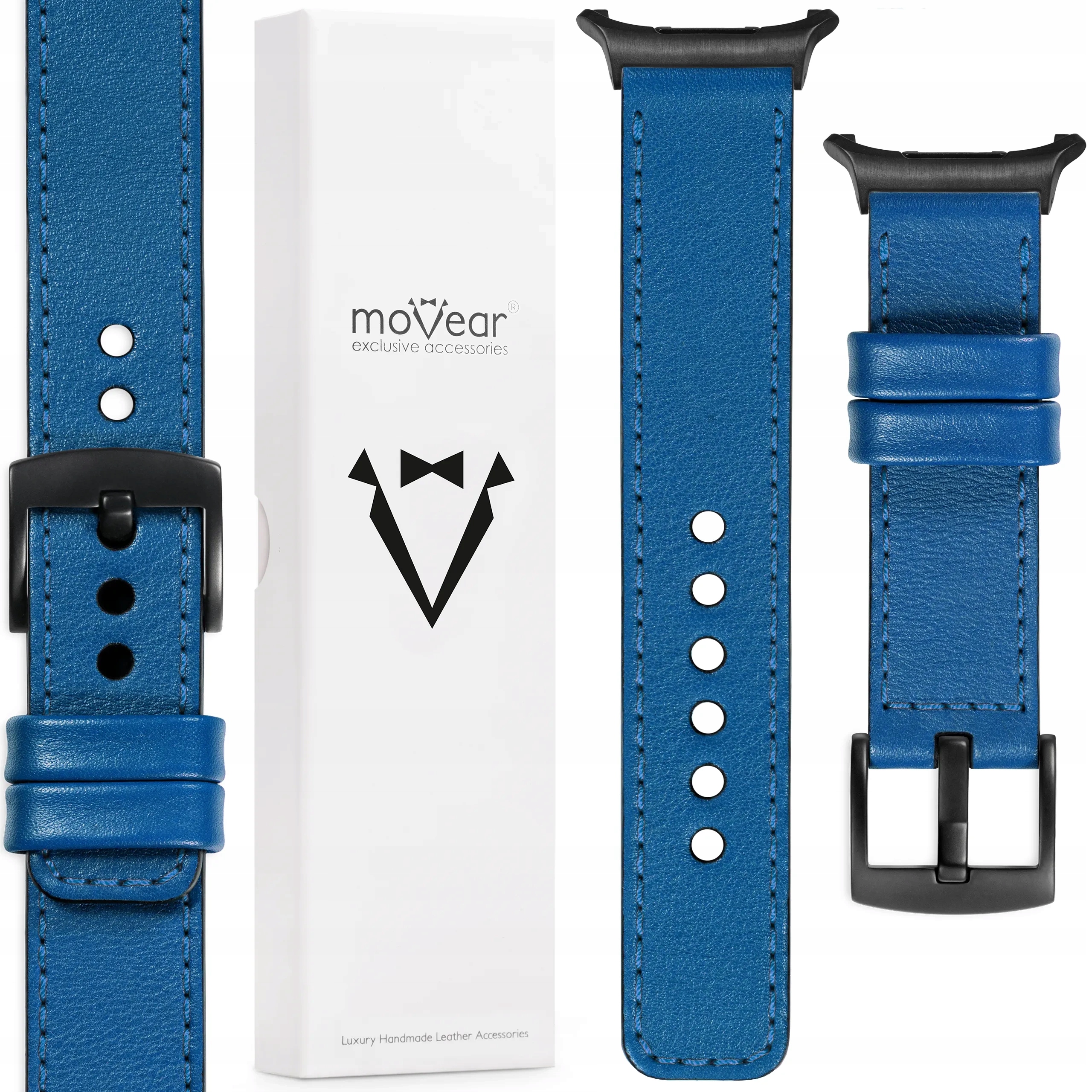Pásek pro Samsung Galaxy Watch Ultra 22 mm Modrý prémiový kožený Movear
