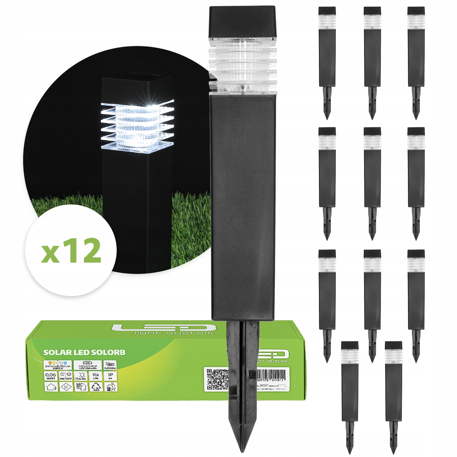 12 x Solární lampa Zahradní sloupek Zapichovací Led 6500K IP44