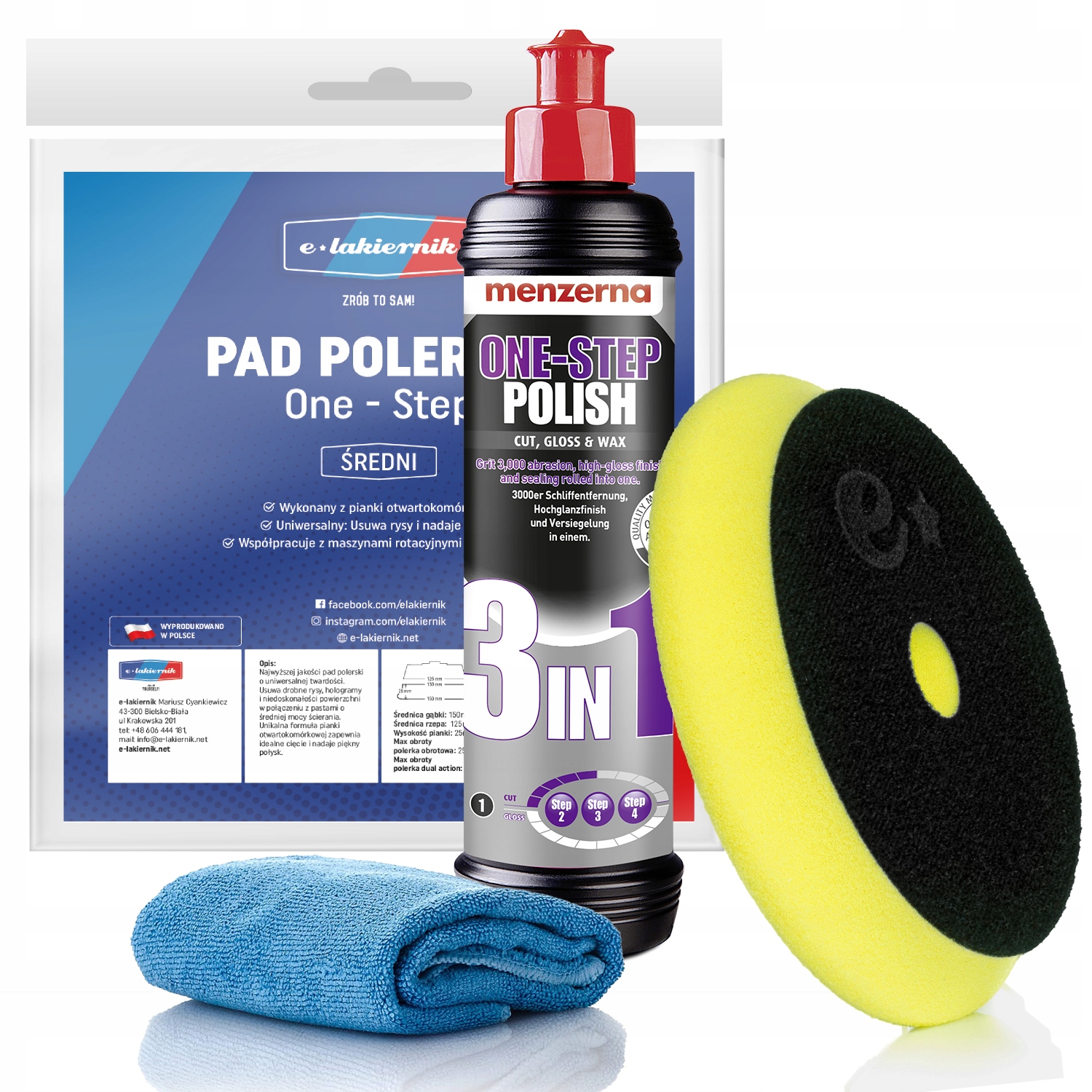 Pasta Polerska Menzerna Do Lakieru 3w1 One Step 250ml + Pad Polerski Średni