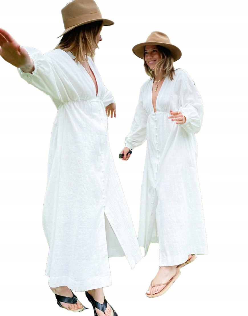 Labelrail Šaty Maxi Ecru Knoflíky 40 L Slm L