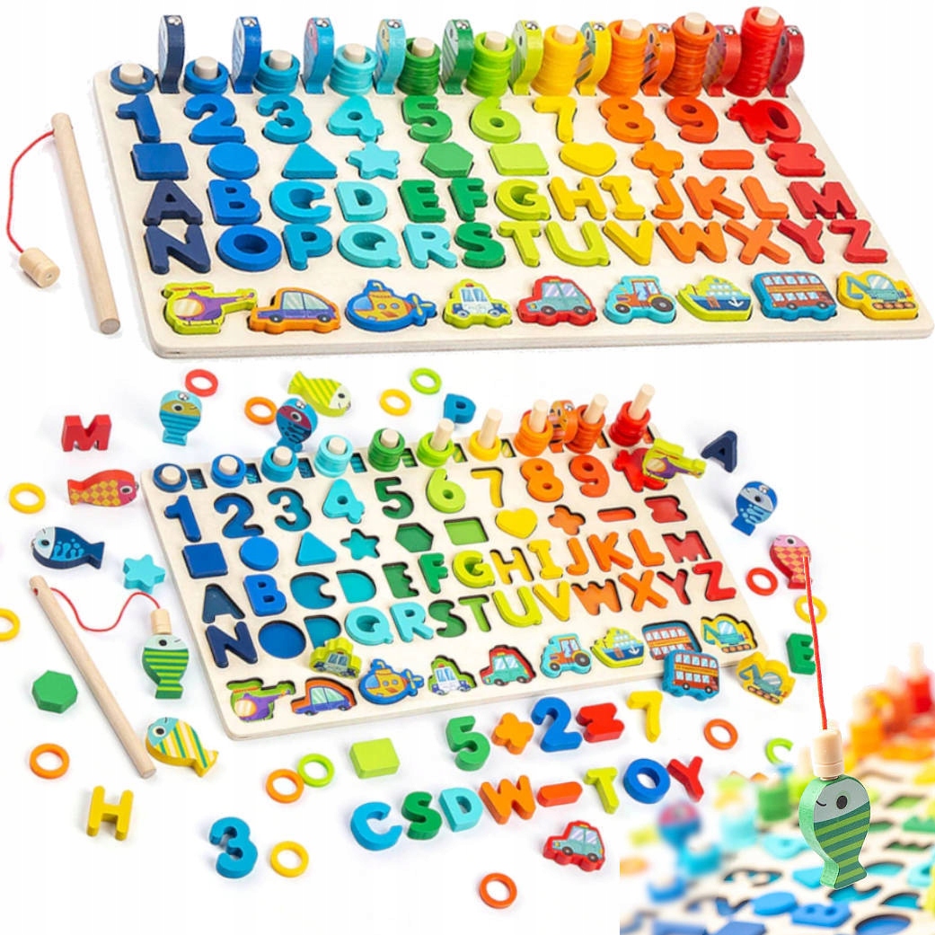 

Drewniana Układanka Gra Puzzle Alfabet Cyfry 121el