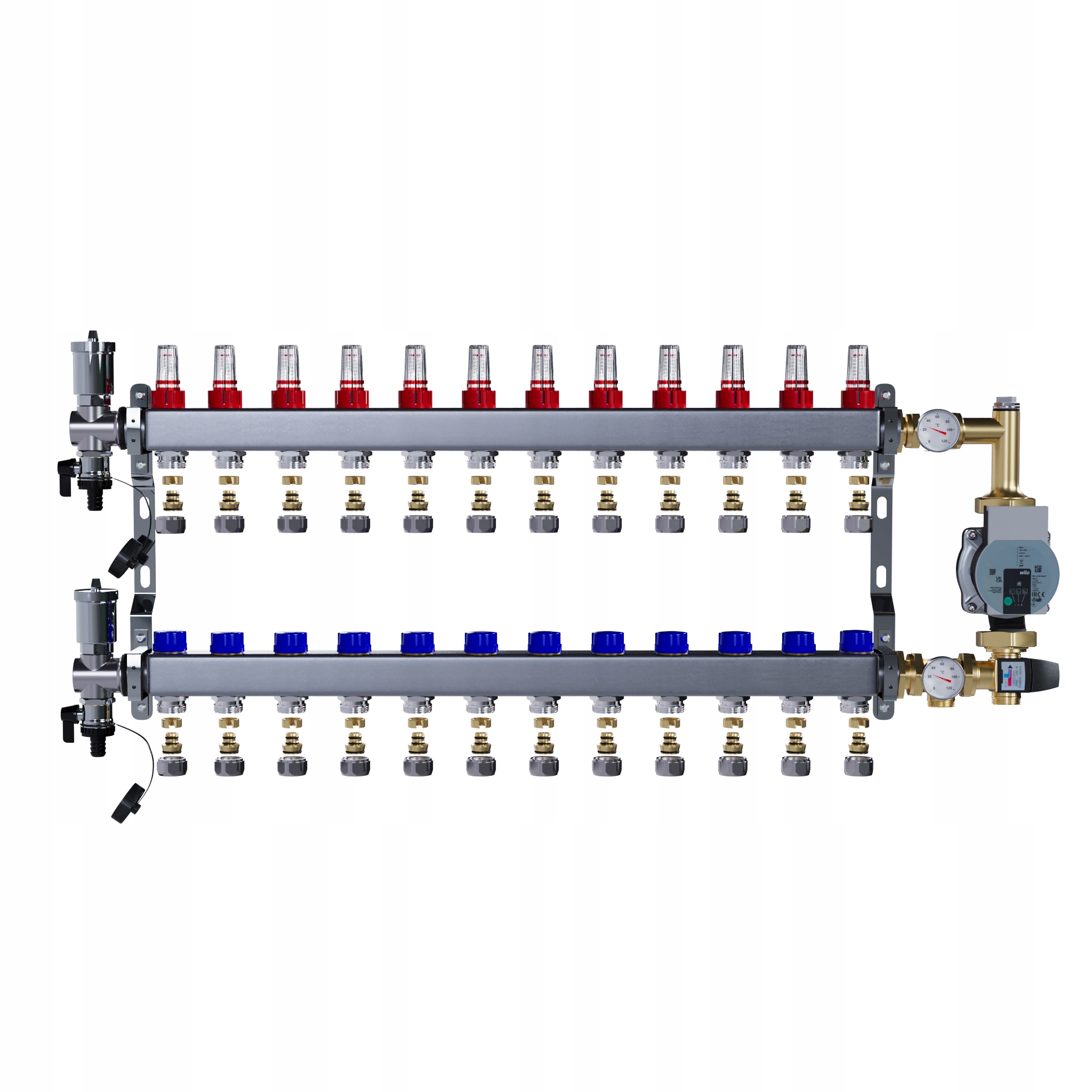 Rozdělovač pro podlahové vytápění 12 nerezový Spojky Pex Čerpadlo Wilo